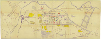 Zeitgenössische Zeichnung der I.G.-Planer '(download unter: Materialien „Lageplan Auschwitz-Monowitz“)'© Fritz Bauer Institut (Archiv I.G. Farben i.L.)