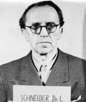 Christian Schneider. Fotoaufnahme aus der National Archives Collection of World War II War Crimes Records vom Nürnberger Prozess gegen I.G. Farben'© National Archives, Washington, DC