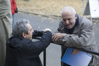 Heiner Blum (left) and Jean-Christophe Ammann at the opening of the Norbert Wollheim Memorial in Frankfurt am Main, November 2, 2008'© Jessica Schäfer